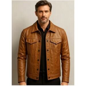 Old Navy light brown retro leather jacket